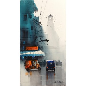 Zahid Ashraf, 12 x 24 inch, Watercolor On Canvas, Cityscape Painting, AC-ZHA-057